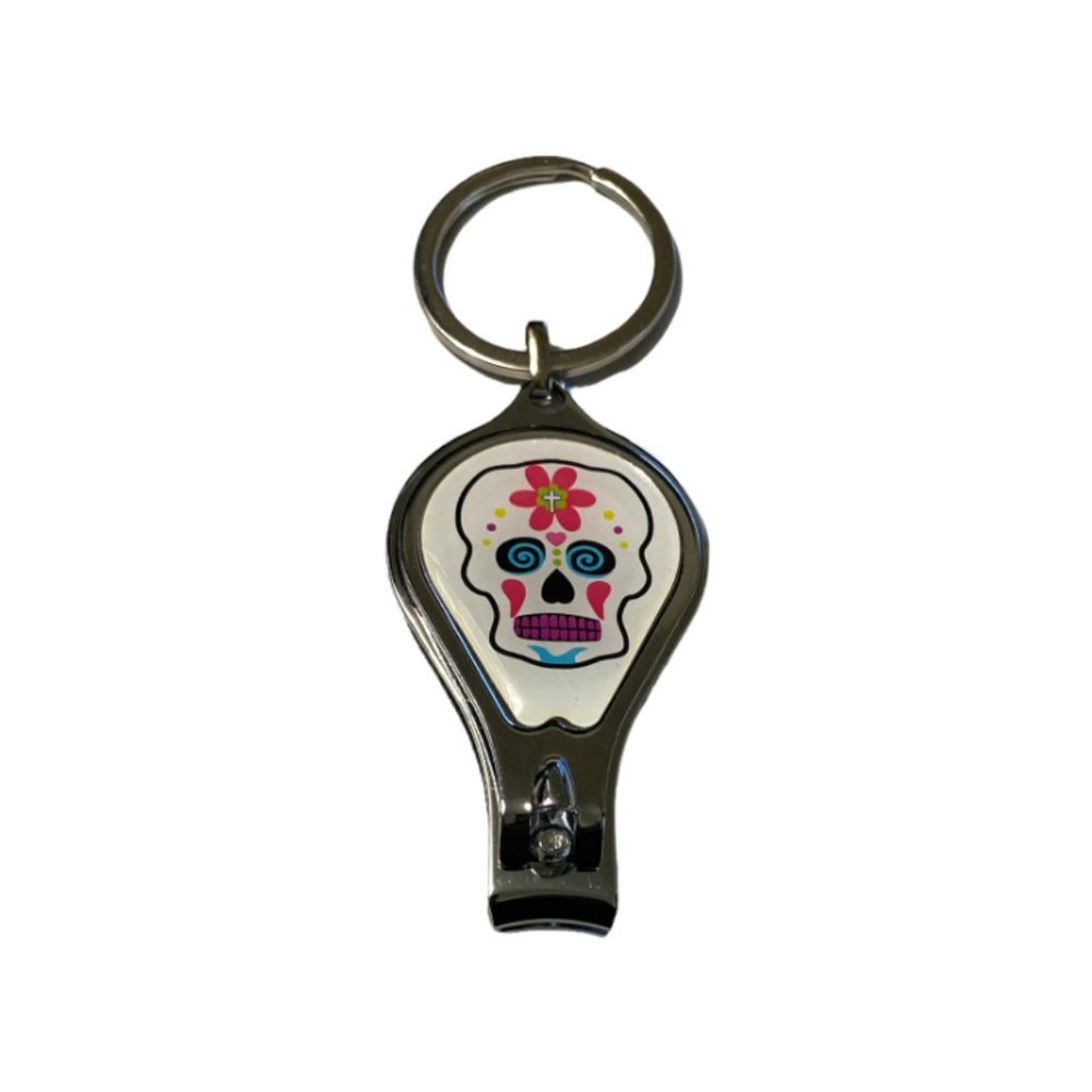 Metal Sugar Skull Themed Combination Keychain / Nail Clipper / Bottle Opener